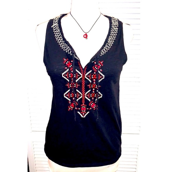 J. Jill Black and Red Embellished Sleeveless Tank Top - Picture 1 of 7